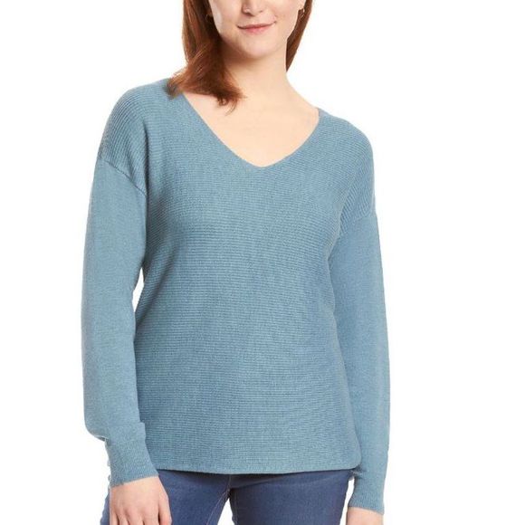 Ella Moss Sweaters - Ella Moss Ladies' Long Sleeve Ribbed V-Neck Sweater, Blue, Large